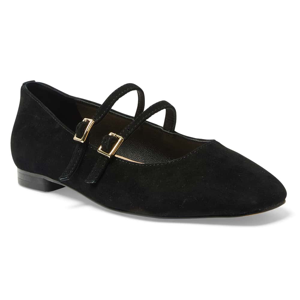 Freda Flat in Black Suede