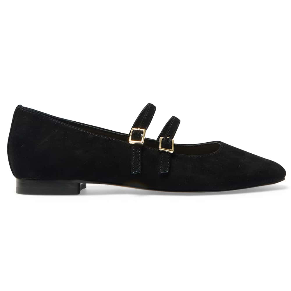 Freda Flat in Black Suede