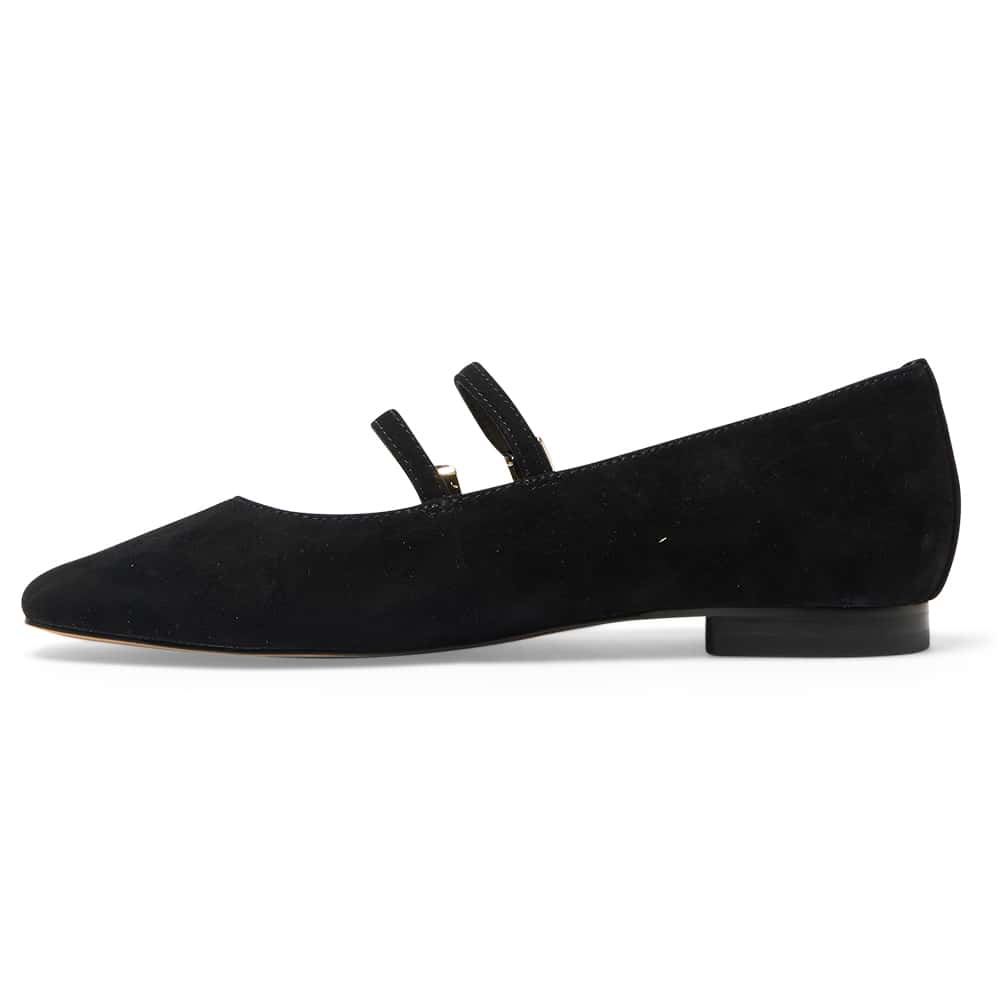 Freda Flat in Black Suede