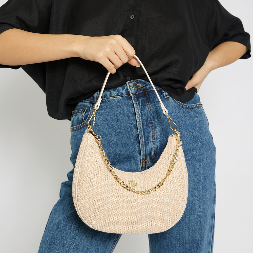 Julia Handbag in Nude/raffia