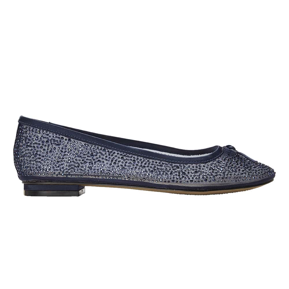 Twinkle Flat in Navy Satin | Alan Pinkus | Shoe HQ