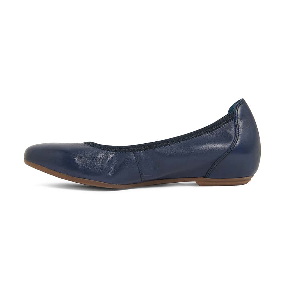 Pamper Flat in Navy Leather | Easy Steps | Shoe HQ