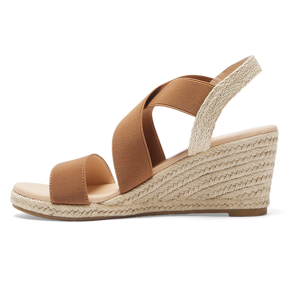 Selina Wedge in Tan Elastic Fabric