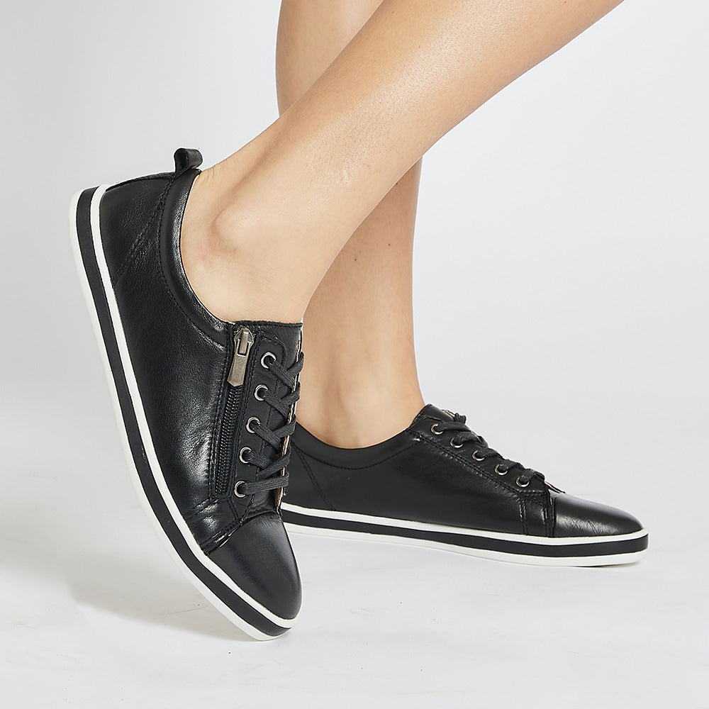 Whisper Sneaker in Black Leather