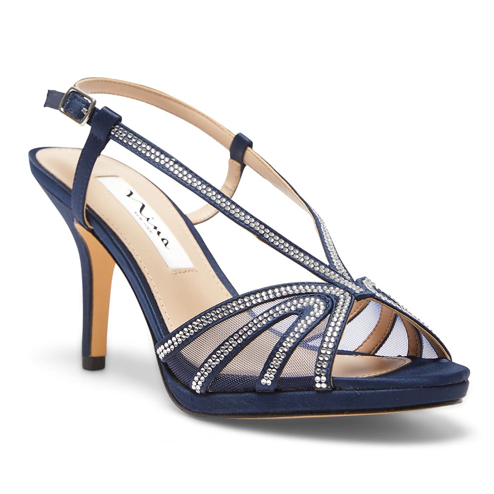 Barbara Heel in Navy Satin | Nina | Shoe HQ