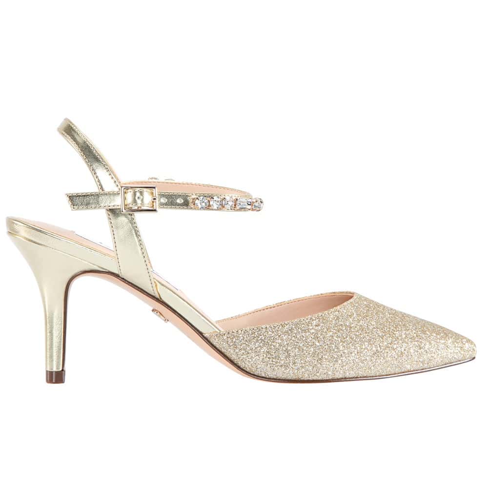 Tonya Heel in Platino Glitter Fabric | Nina | Shoe HQ