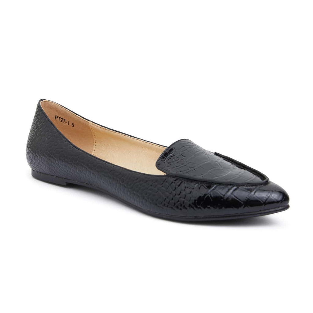 Reno Flat in Black Croc | Ravella | Shoe HQ