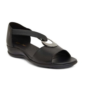 Wide Steps Caroline Sandal in Black Leather