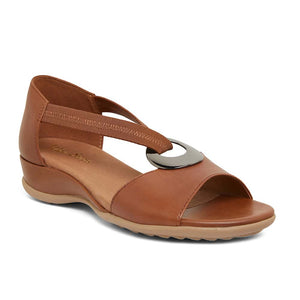 Wide Steps Caroline Sandal in Mid Brown Leather