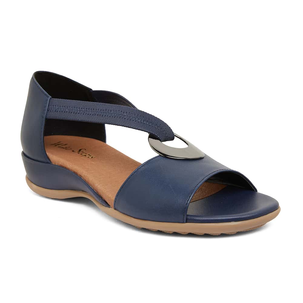 Caroline Sandal in Navy Leather | Wide Steps | Shoe HQ